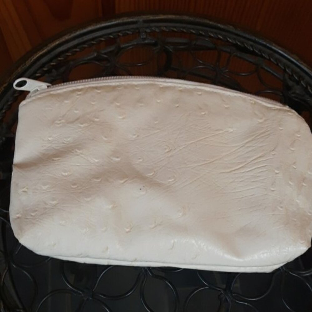 Cream Ostrich Leather Clutch Purse Small Evening Handbag Vintage Inspired 7x6